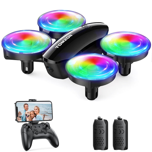 Tomzon mini drone with 1080P camera for children and beginners RC quadcopter with LED light, remote-controlled helicopter, drone toy indoor 360° propeller protection/long flight time/throwing go/3D flip drone