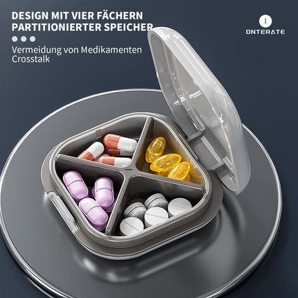 ONTERATE Daily Pill Organizer with 4 Compartments, Portable Travel Pill Case, Mini Pill Container for Handbag, Compact Travel Medicine Organizer for Vitamins, Dietary Supplements (Black)