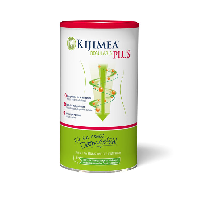 Kijimea® Regularis PLUS – for a new gut feeling | With exquisite methylcellulose, natural psyllium, and 6 selected bacterial culture strains.
