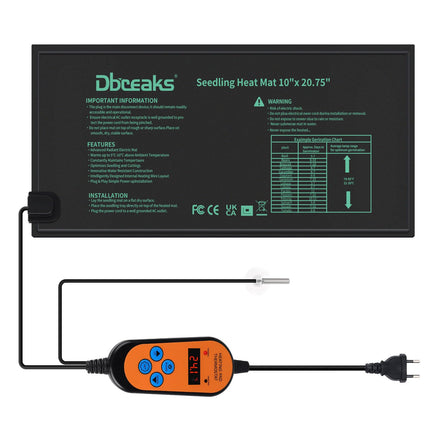 DBREAKS Heating Mat with Thermostat, 30W Indoor Greenhouse Heating Mat, Heating Mats with Controller, IP67 Greenhouse Heating Mat Waterproof, Plant Heating Mat with Digital Thermostat for Seedlings