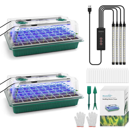 Upgrade Seedling Starter Trays with Grow Light, 80 Cells Seedling Tray with Humidity Dome, Mini Greenhouse Grow Kit for Rooted Seedlings