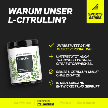 L-Citrulline Malate Powder 2:1 – 500g powder – ideal before exercise – vegan, high purity, high dosage, no additives – produced in Germany &amp; laboratory-tested