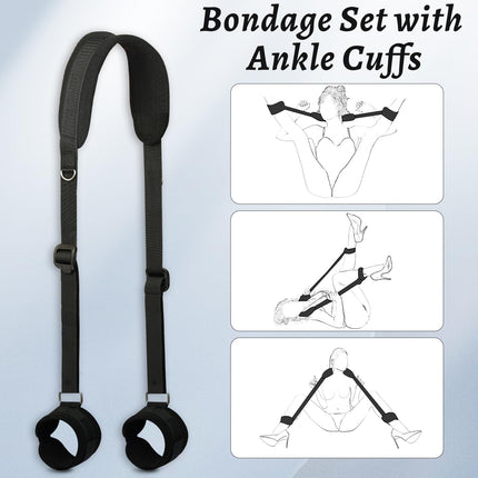 BDSM Sex Bondage Restraints Bondage Set Restraint Set with Handcuffs Ankle Cuffs Adjustable Thigh Bandage Ropes and Gag Mouth Gag Nipple Clamps Clitoris Clip Sex Toys for Couples Sex Toys