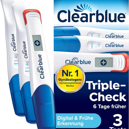 Clearblue Pregnancy Test Ultra Early Test Combo Pack Triple-Check, 3 Tests (1 digital 10mIU/ml, 2 visual 10mIU/ml), Pregnancy Test / Early Pregnancy Test, Results 6 Days Earlier