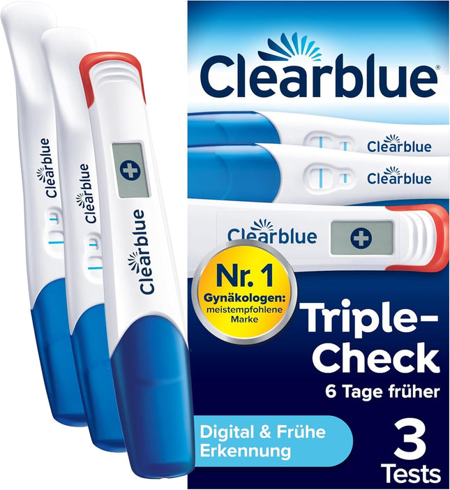 Clearblue Pregnancy Test Ultra Early Test Combo Pack Triple-Check, 3 Tests (1 digital 10mIU/ml, 2 visual 10mIU/ml), Pregnancy Test / Early Pregnancy Test, Results 6 Days Earlier