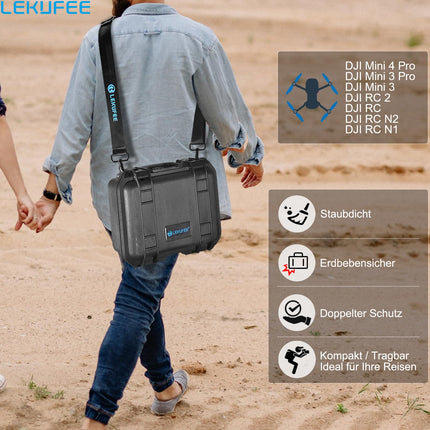 LEKUFEE Travel Waterproof Case for DJI Mini 4 Pro/3 Pro/3 Drone, Fly More Combo, RC 2/RC-N2 Remote Controller and Accessories (Carrying Case Only)