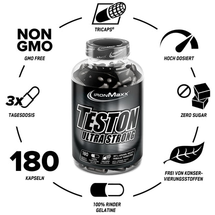 IronMaxx Teston Muscle Blaster - 180 Capsules | with L-Arginine | High-dose muscle support | Supports blood flow and oxygen supply to the muscles
