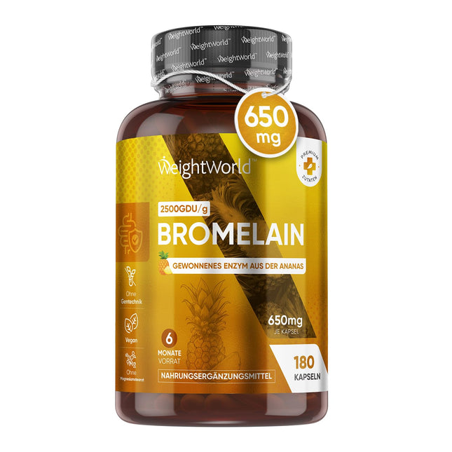 Bromelain Capsules - 650mg Daily Dose - 180 Vegan Capsules - 6 Month Supply - Pineapple-Derived Enzyme - 2500g/g - No Magnesium Stearate &amp; No GMOs - Pineapple Enzyme by WeightWorld