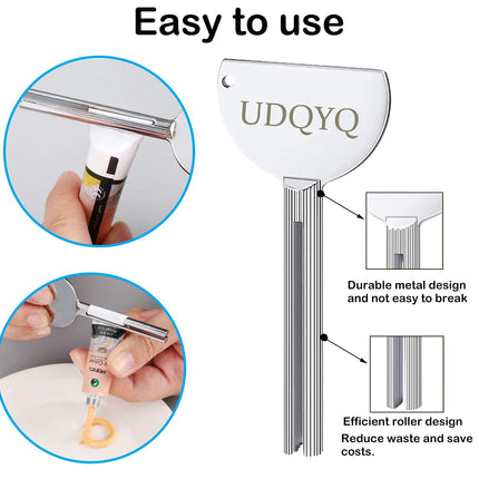 UDQYQ 6 pieces tube squeezer stainless steel tube squeezer metal tube press tube roller for toothpaste, hair dye, pigments, suitable for kitchen, bathroom, studio.