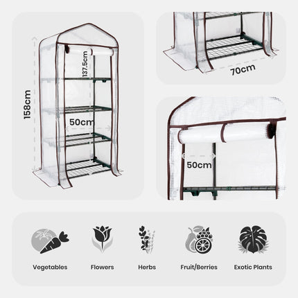 Arebos Premium 4-Tier Polytunnel Greenhouse - 70 x 50 x 158 cm Greenhouse with 4 Shelves - Space-Saving, High-Quality Growhouse for Garden, Balcony, Stable &amp; Easy to Assemble