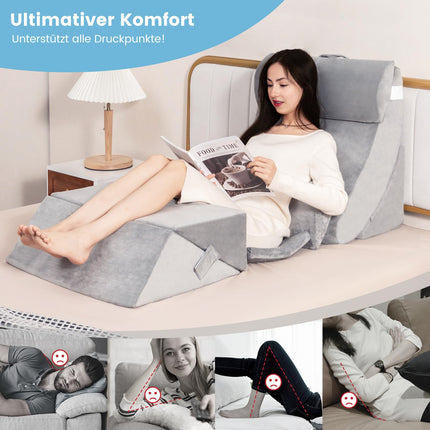 COSTWAY 7-Piece Orthopedic Wedge Pillow Set, Adjustable Bed Wedge Pillow with Washable Cover, Support Pillow for Heartburn, Pain Relief, Leg Elevation, Snoring, Gray