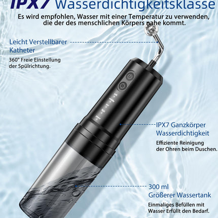 KIMTAR Earwax Remover, Ear Cleaner Electric Ear Irrigator with 4 Pressure Modes IPX7 Waterproof Rechargeable, 10 Nozzles Ear Cleaning for Adults Children at Home Black