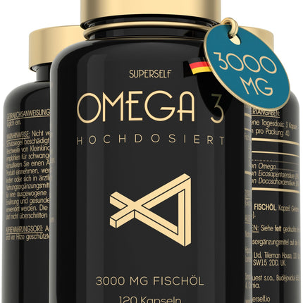 Omega 3 Capsules High Dose 3000mg - Premium Fish Oil 120 Capsules - Triple Action - High DHA &amp; EPA Content - Pure Omega 3 Oil from Sustainable Fishing - Laboratory-Tested Fish Oil Without Additives