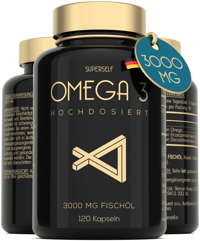 Omega 3 Capsules High Dose 3000mg - Premium Fish Oil 120 Capsules - Triple Action - High DHA &amp; EPA Content - Pure Omega 3 Oil from Sustainable Fishing - Laboratory-Tested Fish Oil Without Additives