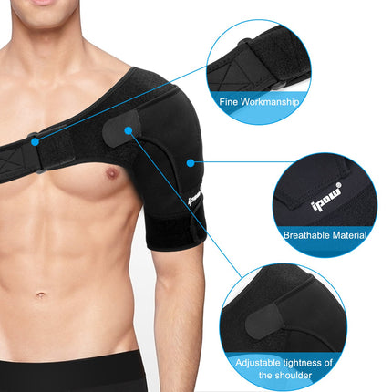 ipow Adjustable Shoulder Support Neoprene Shoulder Brace Strap Shoulder Protector for Sports Injuries Shoulder Pain Relief Unisex Fits Left or Right Shoulder Size M