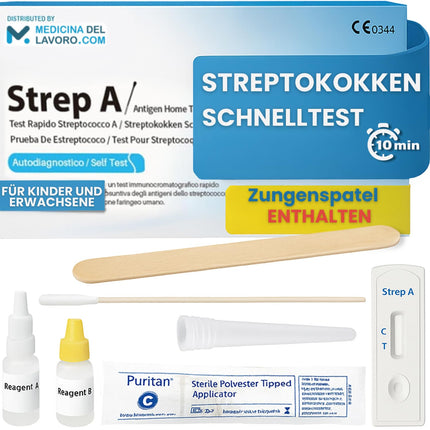 Medicinadellavoro.com – Rapid Streptococcus Test for Children and Adults, Throat Streptococcus Test for Group A Streptococcus, Useful for Fever, Sore Throat, Results in 10 Minutes, 1 Test