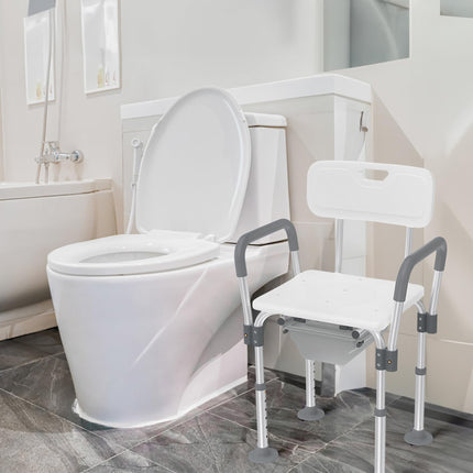 YRHome Height-adjustable aluminum toilet chair, shower chair with removable armrests and backrest, non-slip shower stool, up to 150 kg, for seniors, pregnant women, and people with limited mobility