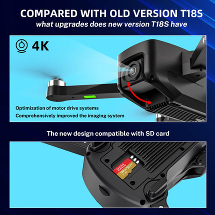 T18S GPS Drone with 4K Camera for Adults, TEEROK 5G Transmission FPV Drone 500m RC Quadcopter with Automatic Return, Follow Me, Brushless Motor, Gesture Control, 2 Batteries