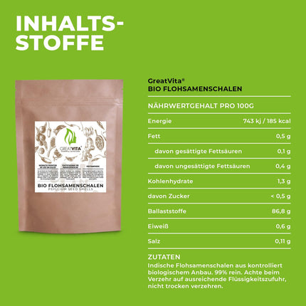 GreatVita Organic Psyllium Husks, 99% Pure, 500g Indian Psyllium Husks, High in Fiber, Powder
