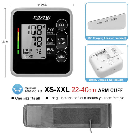 CAZON Blood Pressure Monitors Upper Arm Digital Fully Automatic Blood Pressure Monitor Pulse Measurement Blood Pressure Measurement Large with Large Cuff 2x120 Dual-User Black