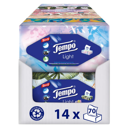 Tempo Light Box Tissues - Megapack - 14 boxes, 70 tissues per box - soft paper tissues, machine washable