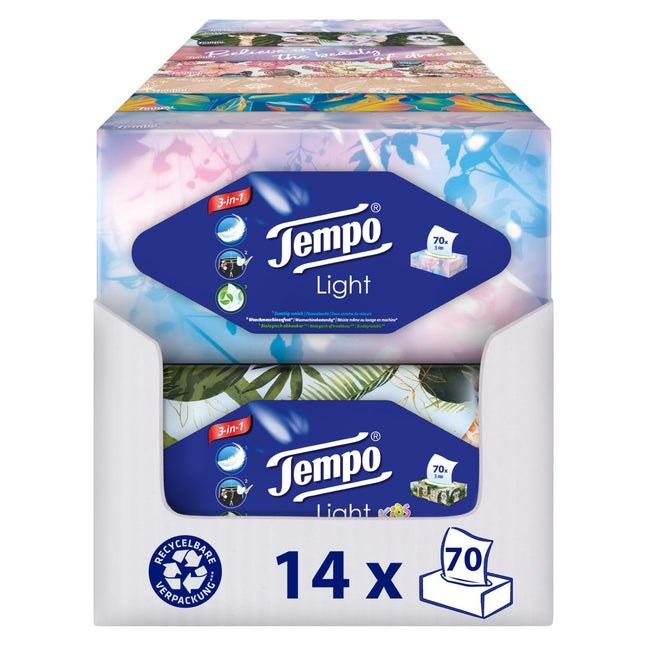 Tempo Light Box Tissues - Megapack - 14 boxes, 70 tissues per box - soft paper tissues, machine washable