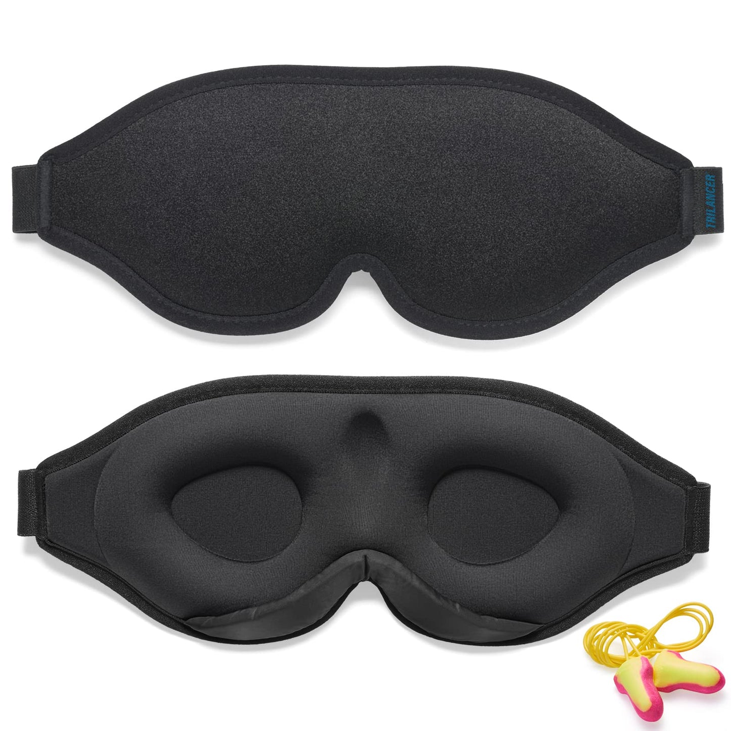 2025 Innovative Schlafmaske für Herren und Frauen. 100% Licht blockierend Ergonomische, einstellbare Augenmaske mit Ohrstöpseln Schlaf, Nickerchen, Meditation, Reisen, angenehme Nachtruhe(Schwarz)
