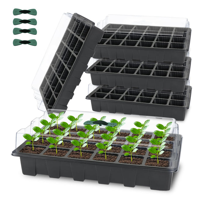 CNNIK 5 Pack Small Growing Greenhouse 120 Cells Grow Box Indoor Greenhouse Growing Set Plant Label and Tool Growing Tray Plants for Outdoor Indoor