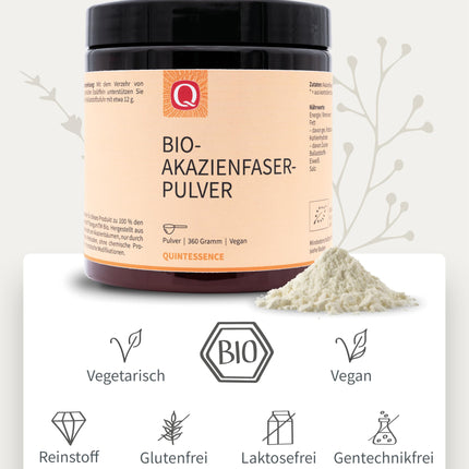 Quintessence Acacia Fiber Powder Organic 360g - Vegan, purely natural &amp; without additives, Acacia fiber with 80% fiber content, Highly soluble, Produced in Austria