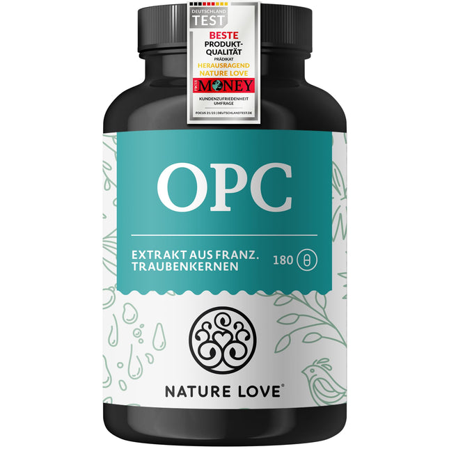 NATURE LOVE® OPC Grape Seed Extract - 180 Capsules - Highly dosed with 800mg extract per daily dose - from French grapes - with natural vitamin C - laboratory-tested, vegan, produced in Germany