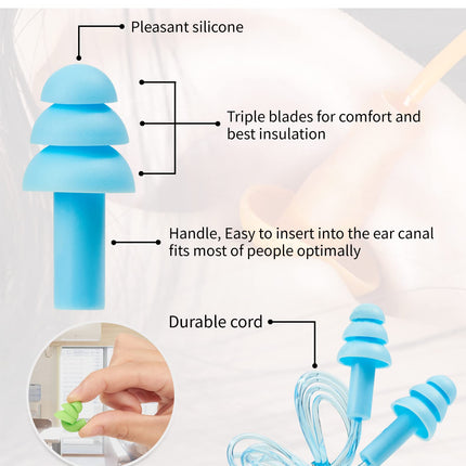 Earplugs for hearing protection, 14 pairs of earplugs SNR 31dB, made of reusable silicone, waterproof, soft hearing protection for sleeping and for airplanes, hearing protection earplugs with portable box - colorful