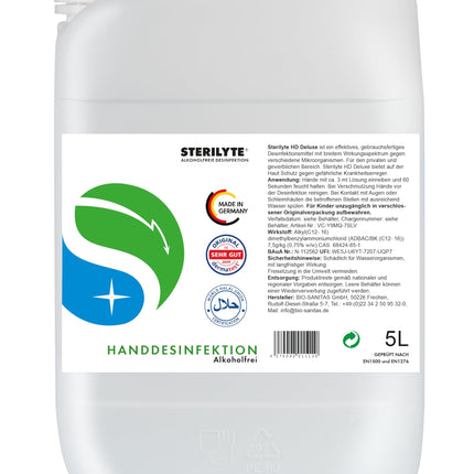 STERILYTE HD Deluxe alcohol-free hand sanitizer, disinfectant as a solution without alcohol, disinfectant for hands, hand sanitizer - 5L canister - Made in Germany (Neutral)
