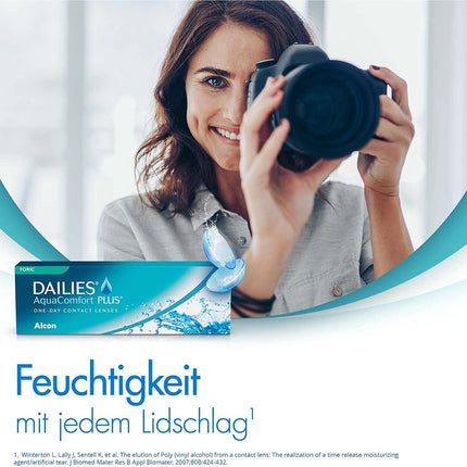 Dailies AquaComfort Plus Toric Daily Soft Contact Lenses | 30 lenses | BC 8.8 mm | DIA 14.4 mm | CYL -1.25 | AXIS 180 | -01.25 diopters