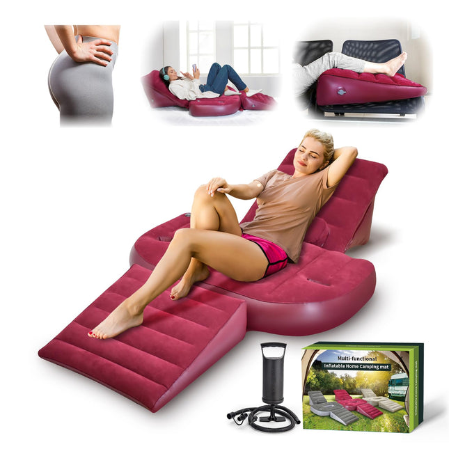 Nevife Inflatable 3-Piece Bed Wedge Pillow Set BBL with Hole Reading Pillow and Back Support, Leg Pain Relief, Adjustable Pillows for Acid Reflux, GERD, Sleeping, Leg and Back Support (Red)