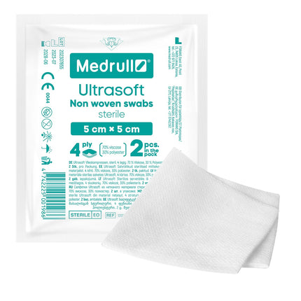 Medrull non-woven compresses STERILE ULTRASOFT wound dressings 4-ply 5cm x 5cm Packed 2 pieces - 20 paper bags (40 pieces)