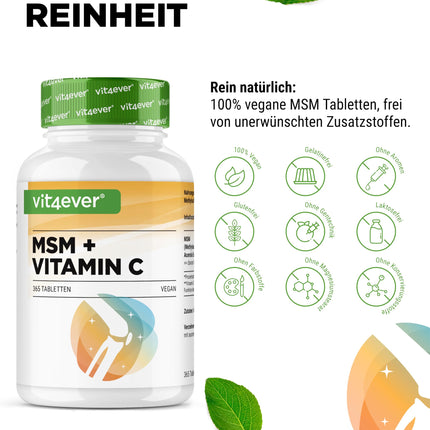 MSM 2000mg - 365 Tablets - With natural vitamin C from acerola - No additives - 6-month supply - High dosage - Laboratory tested - Vegan