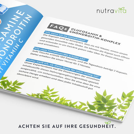 Glucosamine &amp; Chondroitin High Dose with Vitamin C &amp; Turmeric – 2880mg Complex – 180 Tablets – Contributes to the normal function of the immune system – Manufactured by Nutravita