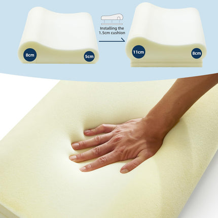 NOFFA Memory Foam Pillow Orthopedic Pillow Neck Support Pillow - for stomach, side and back sleepers, height adjustable, firmness adjustable pillow for neck support 55 x 35 x (1 1/8, 8/5) cm