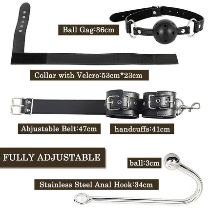 BDSMAGE Bondage Set with Anal Hook, Restraints Sex Set Handcuffs Collar Gag Blindfold Erotic, BDSMs Toys Hard, SM Sex Toys Extreme Couples (Black)