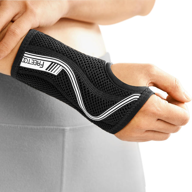 FREETOO Flexible-Lightweight Wrist Splint for Carpal Tunnel, Breathable Wrist Support with Tight-Fitting S-Shaped Splint, Adjustable Wrist Support for Sprains, Tendonitis