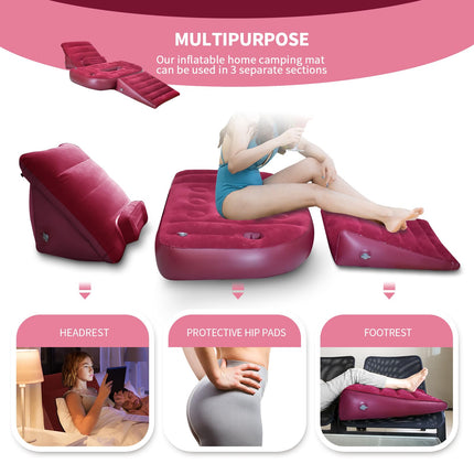 Nevife Inflatable 3-Piece Bed Wedge Pillow Set BBL with Hole Reading Pillow and Back Support, Leg Pain Relief, Adjustable Pillows for Acid Reflux, GERD, Sleeping, Leg and Back Support (Red)