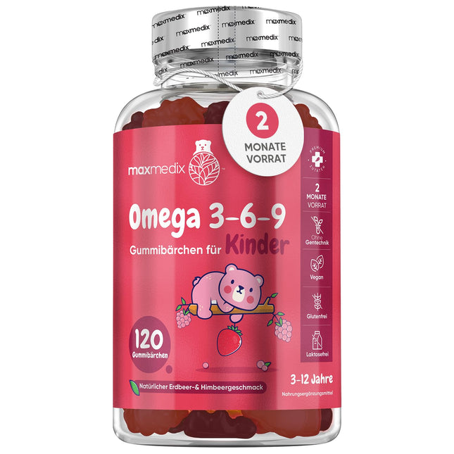 Omega 3 6 9 Gummies for Children - 400mg Perilla Oil Provides Omega 3, Omega 6 &amp; Omega 9 Per Serving - 120 Vegan Gummies - 2 Month Supply - Fatty Acids with Strawberry &amp; Raspberry Flavor - maxmedix