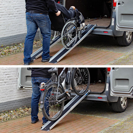 TRUTZHOLM wheelchair ramp, telescopic ramp, 120-213 cm, loading ramp, access ramp, pair | 270 kg | anti-slip coating, lightweight in a textile bag (213)