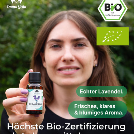 Emma Grün® Organic Lavender Essential Oil [100% Pure] - Certified Food for Oral Use - Organic Lavender Essential Oil - Essential Oil 30ml - Lavender Fragrance Oil for Aromatherapy