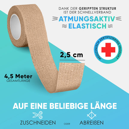 Self-adhesive finger plasters - 8x plaster rolls (2.5cm x 4.5m) - Self-adhesive bandages - Elastic tape, waterproof - Dust, grease, and dirt-repellent plaster tape (skin-colored, 8 rolls)