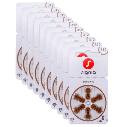 Siemens-Signia hearing aid batteries type 312 brown, batteries for hearing aids, 60-pack, Made in Germany, including FREE cleaning cloth, Wireless Approved, mercury-free