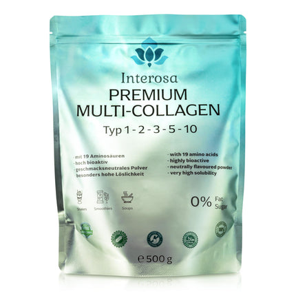 INTEROSA Collagen Powder 500 g - Multi Collagen Complex 5 Types: 1, 2, 3, 5, 10 - high-quality eggshell membrane peptides - tasteless