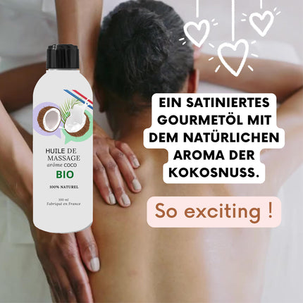 Massage oil for sex - Edible coconut oil. Lubricant for the intimate area. Couple adult fun, relaxing, aphrodisiac, oral toy. Valentine's Day, organic, 100% natural.