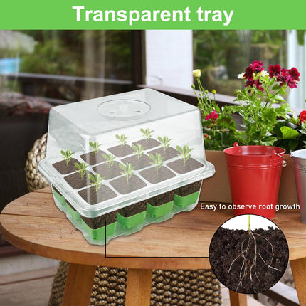 2 Pack Indoor Greenhouse Propagator, Reusable Propagation Tray with 12 Planting Holes and 1 Raised Lid Mini Greenhouse Propagation Trays for Plants, Herbs, Flowers, Vegetables and Fruits