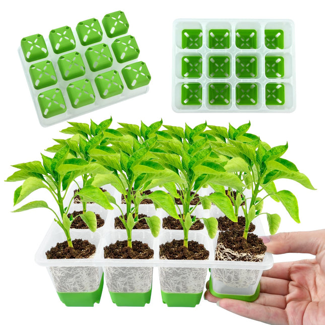 2 Pack Indoor Greenhouse Propagator, Reusable Seed Starter Tray, Silicone Propagator Tray, Seed Starter Tray with Flexible Pop-Out Cells, for Seed Germination Plant Growth
